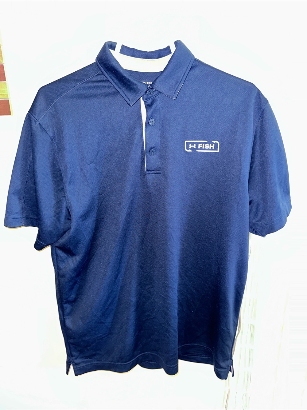 Under Armour Men's Navy Short-Sleeve Polo Shirt Fish Logo Size Medium